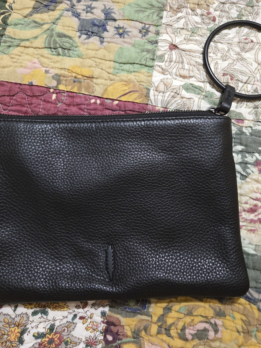 Thacker Nolita Black Pebbled Leather Ring Wristlet Clutch
